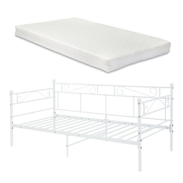 Łóżko metalowe Granada z materacem 90x200 cm stal [en.casa]