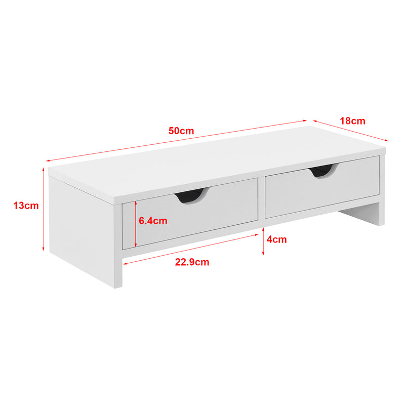 Szkic wymiarowy Stojak na monitor Mänttä z 2 szufladami 50x18x13cm w różnych kolorach kolory [en.casa]