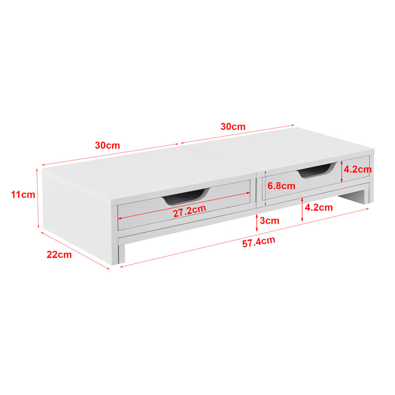 Szkic wymiarowy Stojak na monitor Marttila z 2 szufladami 60x22x11cm w różnych kolorach kolory [en.casa]