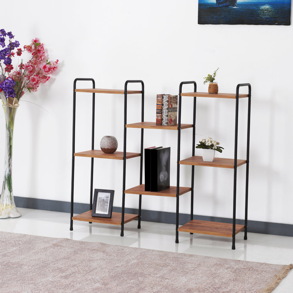 Regał stojący Birkerød z 8 półkami 100 x 110 x 30 cm Czarny / wygląd orzecha włoskiego [en.casa]