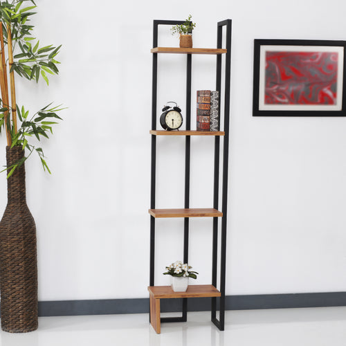 Regał stojący Bjergsted z 4 półkami 150x36x21 cm Czarny/Orzechowy wygląd [en.casa]