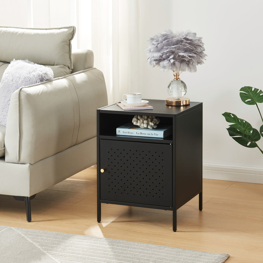 Nachtschrank Janakkala 55x40x40 cm Stahl Schwarz [en.casa] - premiumXL