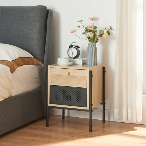 Nachttisch Tysnes 39x35x47 cm Eichenoptik/Schwarz [en.casa] - premiumXL