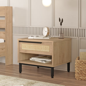 Nachttisch Kvænangen 43x54x45 cm Eichen/Rattanoptik [en.casa] - premiumXL