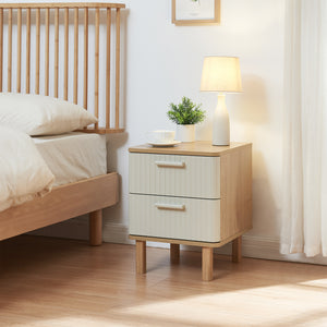 Stolik nocny Ferrersp z 2 szufladami 50x40x40 cm dąb optyka/piaskowy kolor [en.casa]