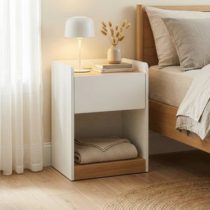 Stolik nocny Kuorshare 55x42x37 cm biały/dąb [en.casa]