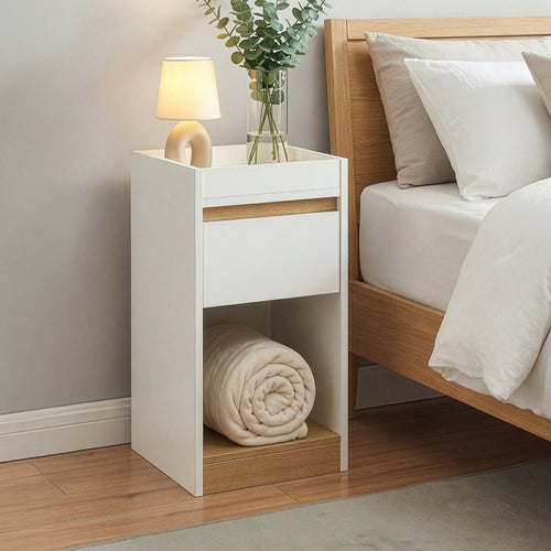 Stolik nocny Lure 55x30x35 cm biały/dąb [en.casa]