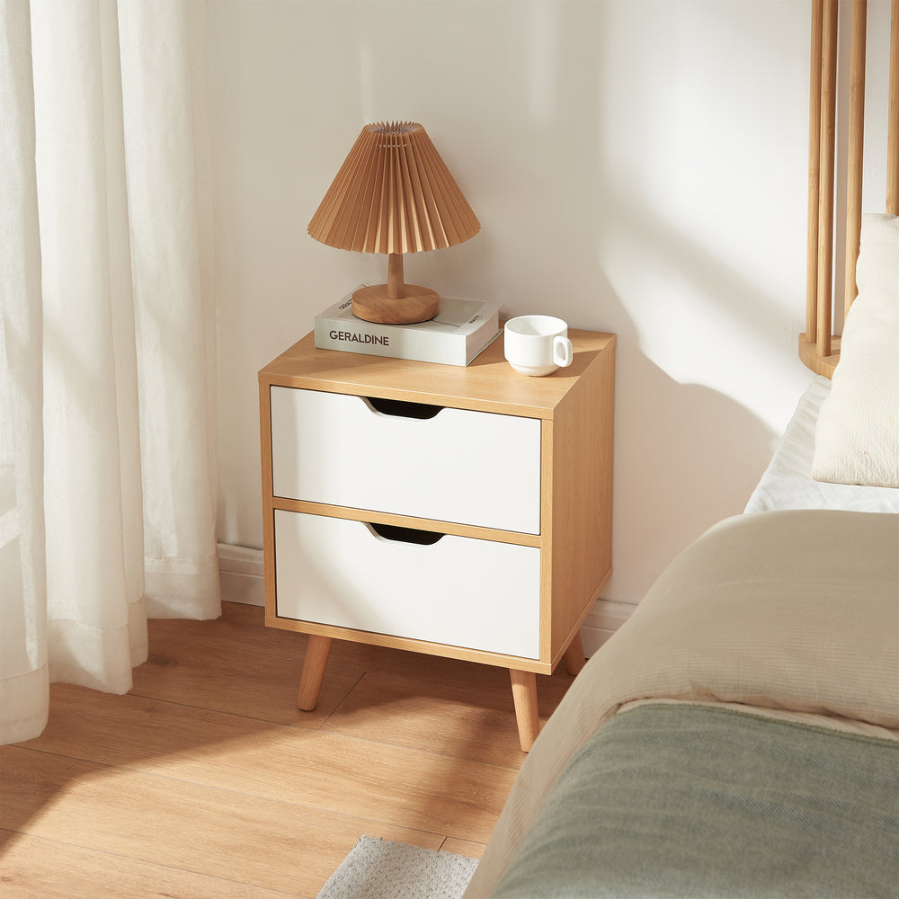 Stolik nocny Bordkak z szufladami, dąb optyczny/biały [en.casa]