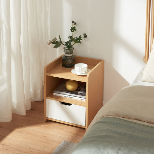 Stolik nocny Bordkak 45x36x34 cm dąb optyczny/biały [en.casa]