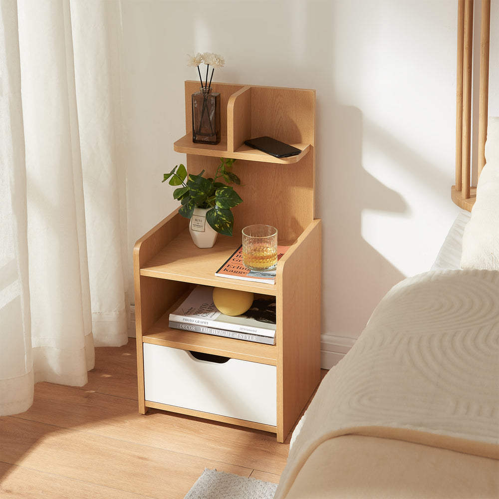 Stolik nocny Bordkak z półką 75x35x30 cm dąb optyczny/biały [en.casa]