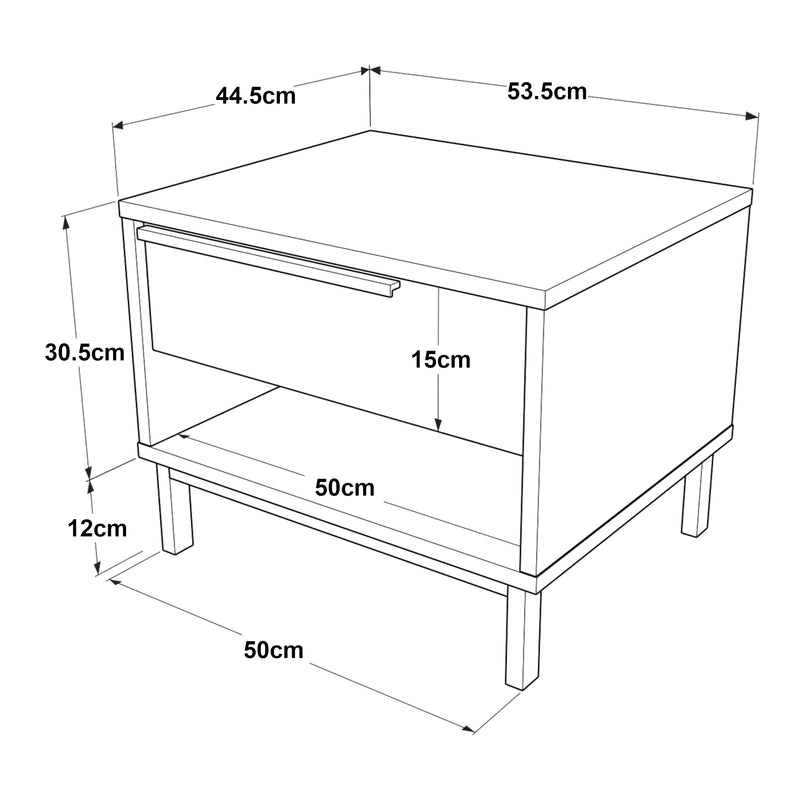 Szkic wymiarowy Szafka nocna Vesanto 43x54x45 cm [en.casa]