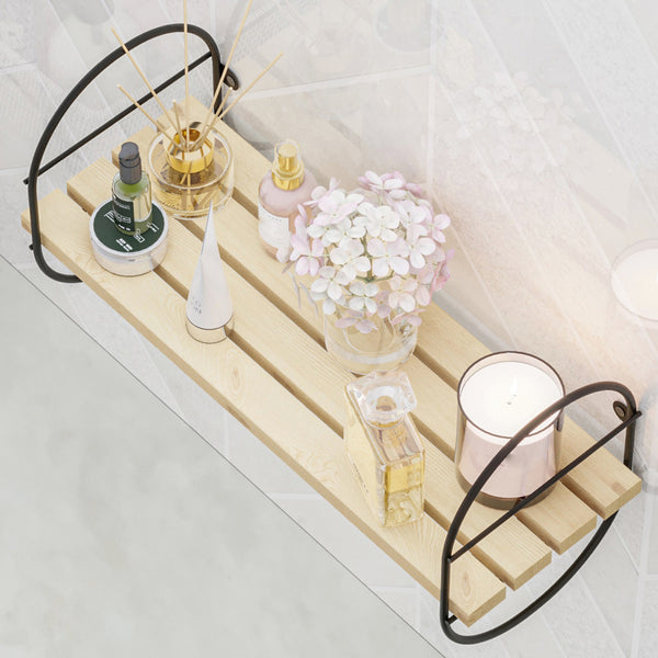 Półka ścienna Oulu z metalową ramą czarna/naturalna w różnych rozmiarach [en casa Rozmiary [en.casa]