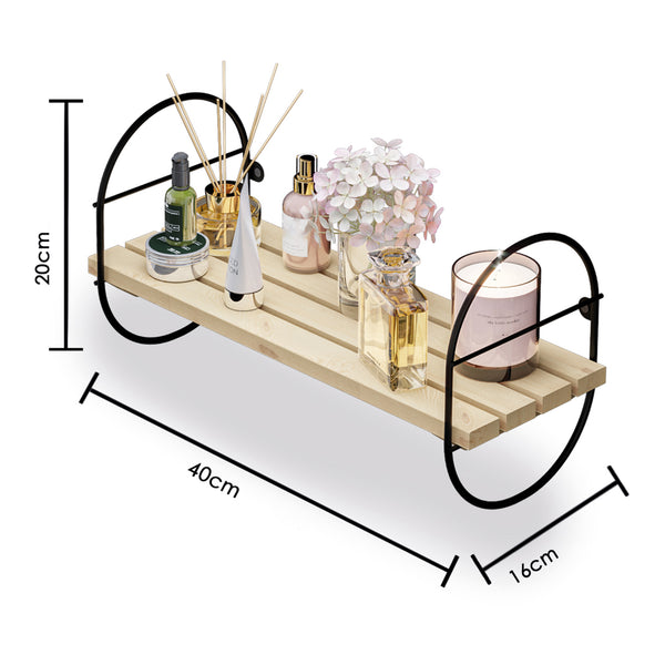 Półka ścienna Oulu z metalową ramą czarna/naturalna w różnych rozmiarach [en casa Rozmiary [en.casa]