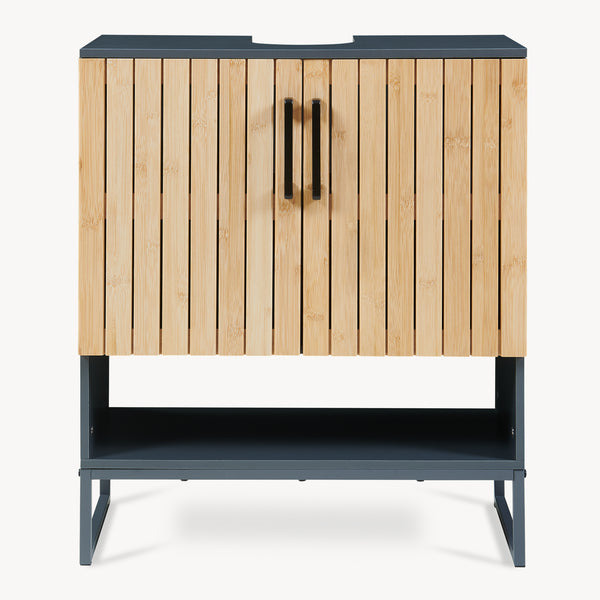 Szafka pod umywalkę 'Svanes' 70 x 60 x 30 cm front bambusowy stelaż metalowy ciemnoszary/naturalny