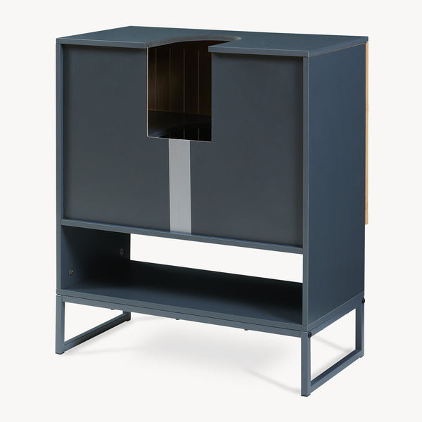 Szafka pod umywalkę 'Svanes' 70 x 60 x 30 cm front bambusowy stelaż metalowy ciemnoszary/naturalny