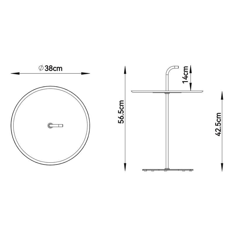 Szkic wymiarowy Metalowy stolik zewnętrzny Calimera 56,5 x Ø 38 cm [casa.pro]