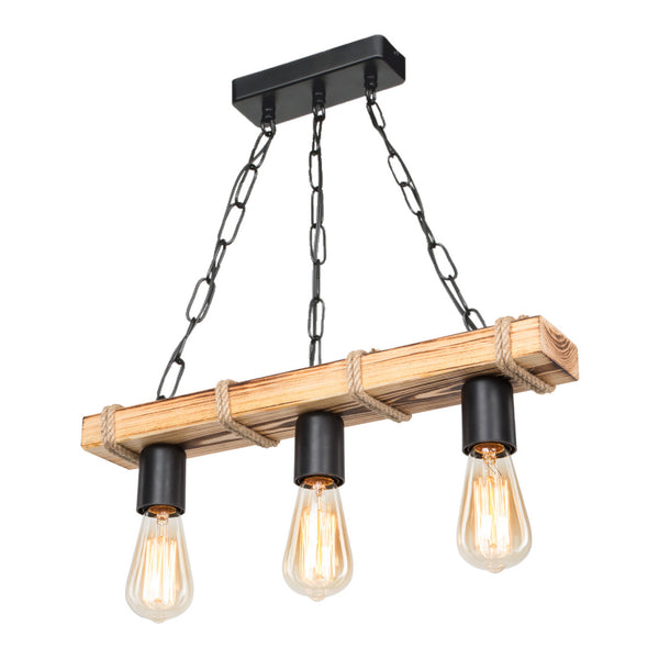 Lampa wisząca Hemel E27 metal drewno lite sznurek jutowy czarny / wygląd drewna / kolor juty w różnych rozmiarach [lux.pro]