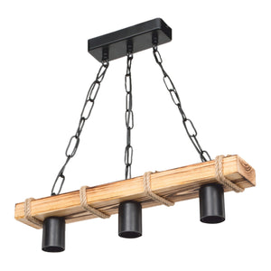 Lampa wisząca Hemel E27 metal drewno lite sznurek jutowy czarny / wygląd drewna / kolor juty w różnych rozmiarach [lux.pro]