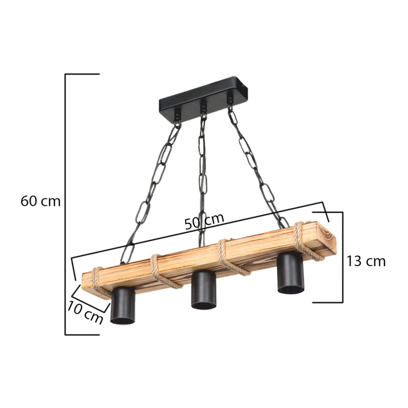 Szkic wymiarowy Lampa wisząca Hemel E27 metal lite drewno lina juta czarny / wygląd drewna / kolory juty [lux.pro]