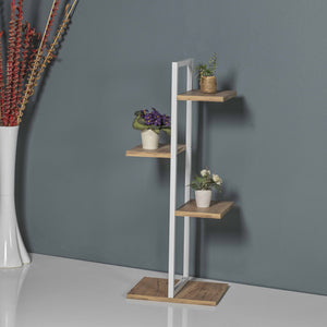 Blaabjerg metalowa półka na rośliny 90x35x26cm biały / orzechowy wygląd [en.casa]