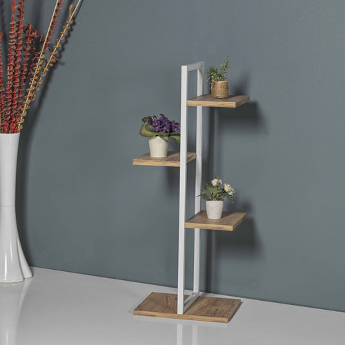 Blaabjerg metalowa półka na rośliny 90x35x26cm biały / orzechowy wygląd [en.casa]