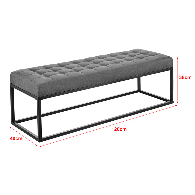 Szkic wymiarowy Ławka tapicerowana Salta metal 120x40x38 cm w różnych kolorach. kolory [pro.tec]