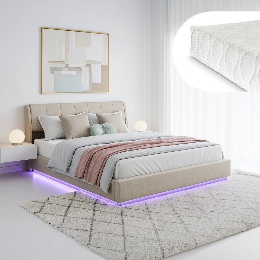 Łóżko tapicerowane LED Tröstiar z materacem [en.casa]