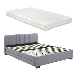 Łóżko tapicerowane Nofrenna z lnianym materacem [en.casa]