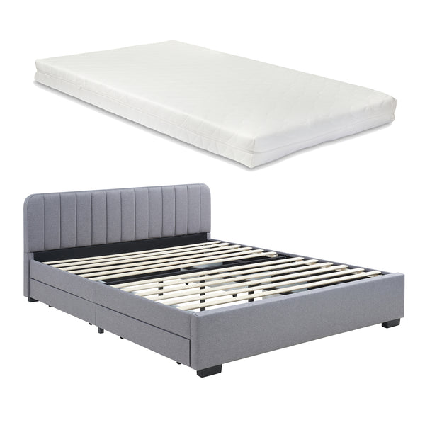 Łóżko tapicerowane Nofrenna z lnianym materacem [en.casa]