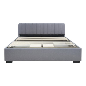 Łóżko tapicerowane Nofrenna z lnianym materacem [en.casa]