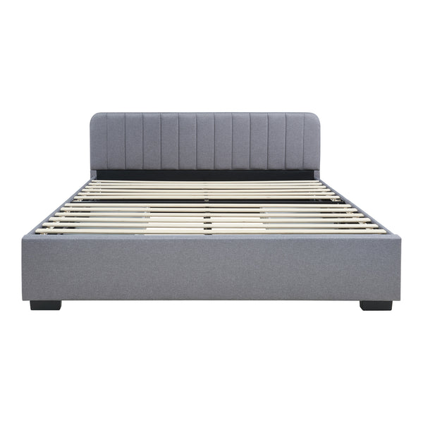 Łóżko tapicerowane Nofrenna z lnianym materacem [en.casa]