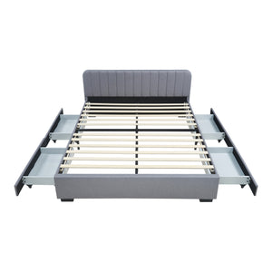 Łóżko tapicerowane Nofrenna z lnianym materacem [en.casa]