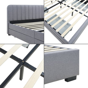 Łóżko tapicerowane Nofrenna z lnianym materacem [en.casa]