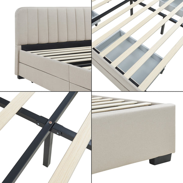 Łóżko tapicerowane Nofrenna z lnianym materacem [en.casa]