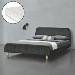 Łóżko tapicerowane Silkeborg z materacem ze sztucznej skóry/lnu w różnych rozmiarach i kolorach [en.casa]