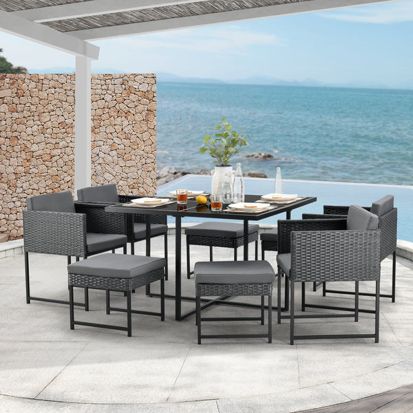 Zestaw mebli ogrodowych z polirattanu Tarragona dla 8 osób w różnych kolorach en.casa