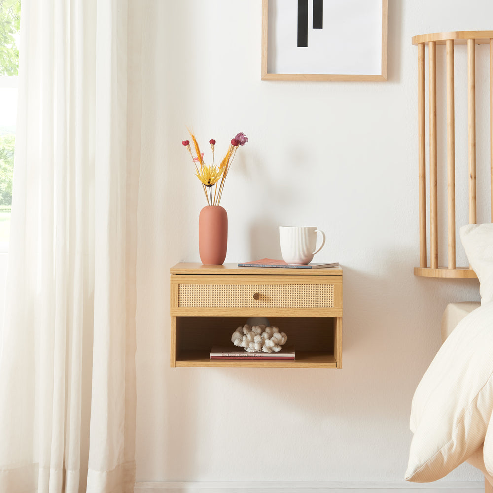 Eiker półka ścienna z szufladą 40x32x23 cm rattan [en.casa]