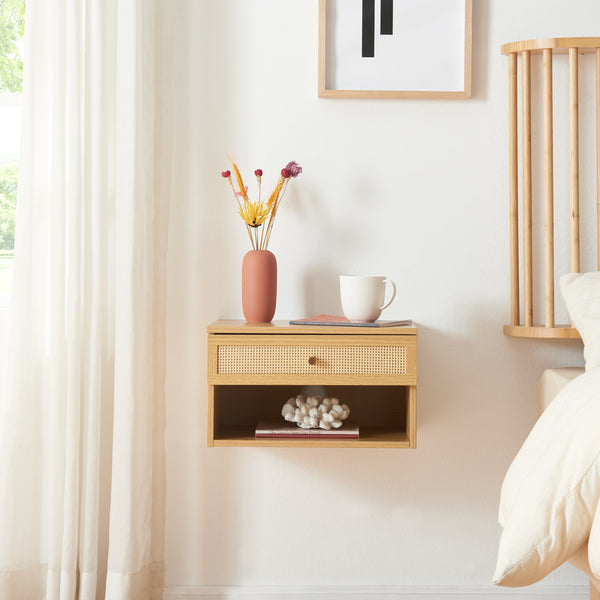 Eiker półka ścienna z szufladą 40x32x23 cm rattan [en.casa]