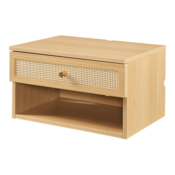 Eiker półka ścienna z szufladą 40x32x23 cm rattan [en.casa]