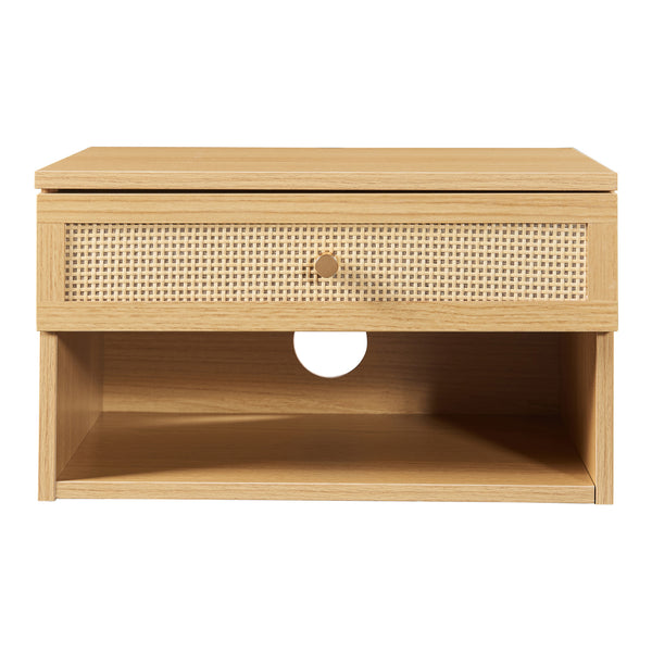 Eiker półka ścienna z szufladą 40x32x23 cm rattan [en.casa]