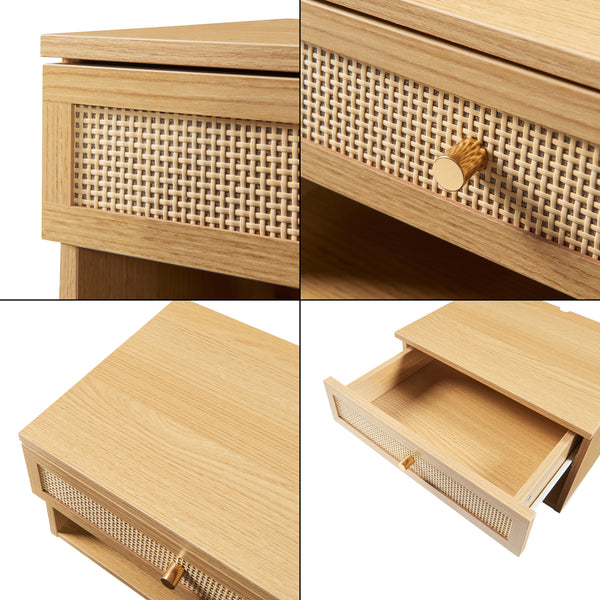 Eiker półka ścienna z szufladą 40x32x23 cm rattan [en.casa]