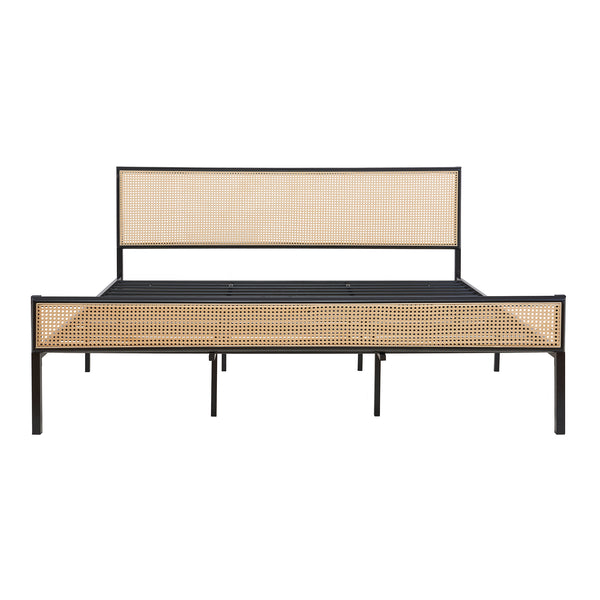 Metalowe łóżko Linköping z prostokątnym zagłówkiem i materacem [en.casa]