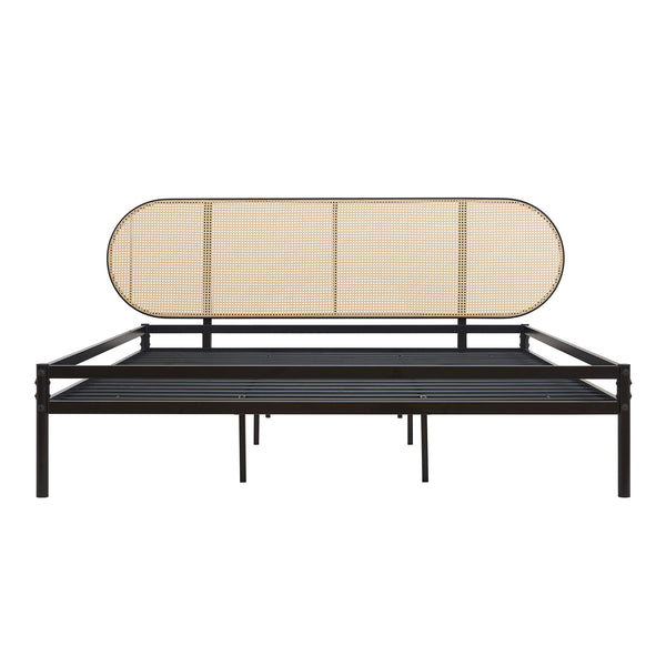 Metalowe łóżko Linköping z owalnym zagłówkiem i materacem [en.casa]