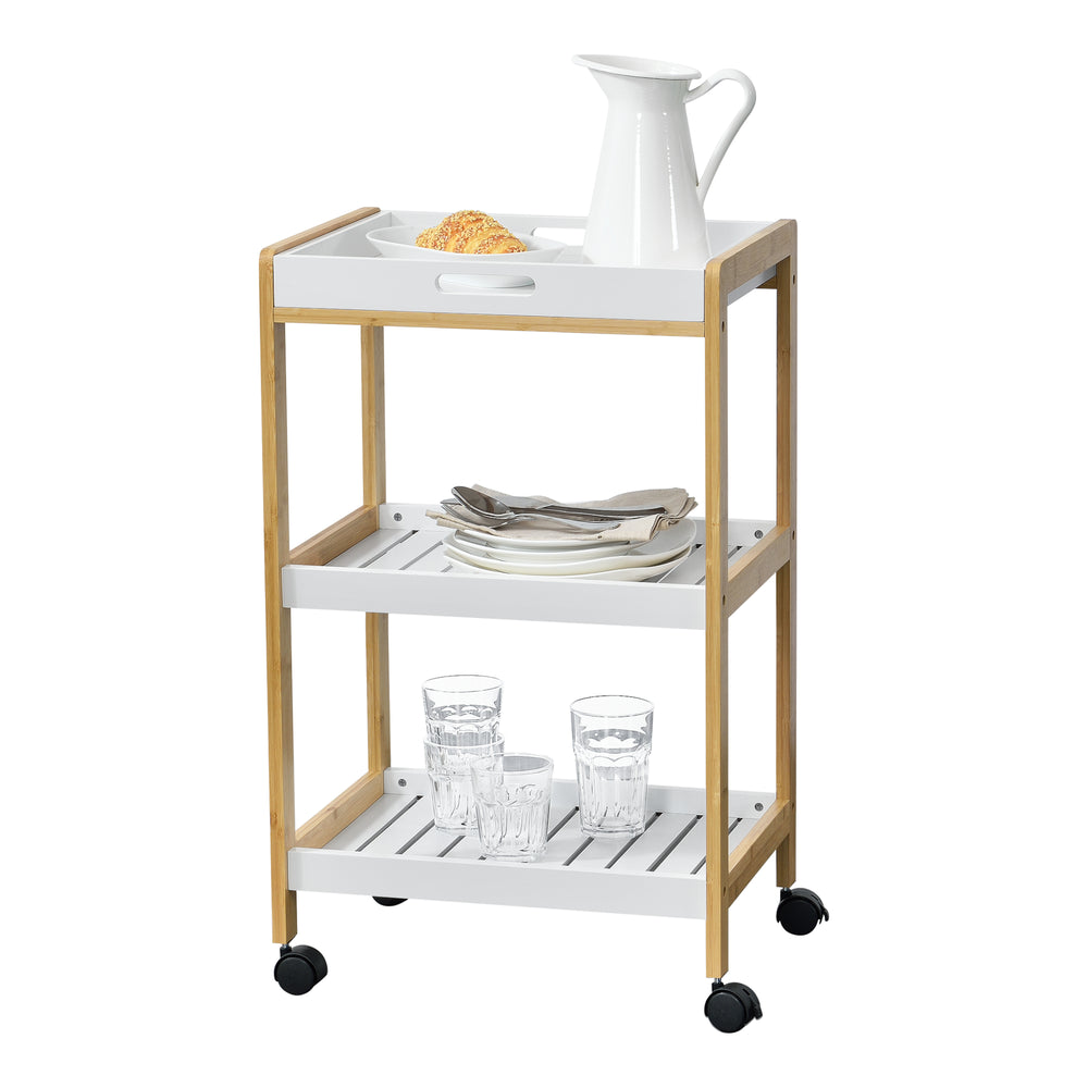 Wózek do serwowania Lugano 75x46x35 cm Wózek z półką biały/naturalny en.casa