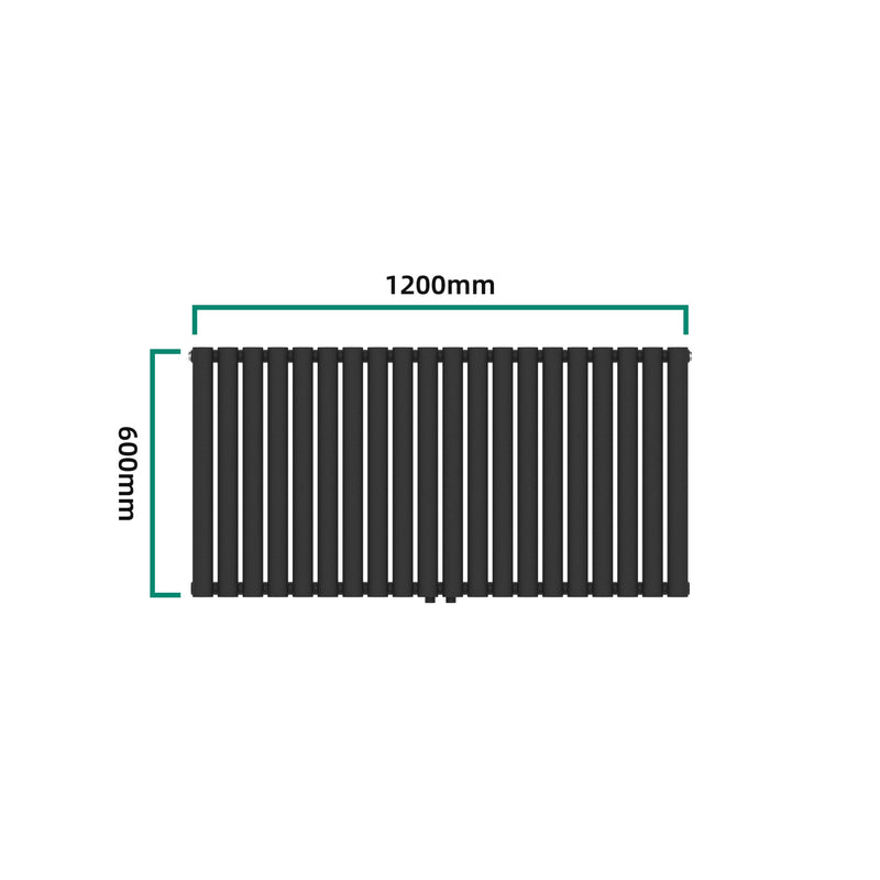 Szkic wymiarowy Designerski grzejnik rurowy Nore Black 60x120cm Jednowarstwowy 857W [neu.haus]