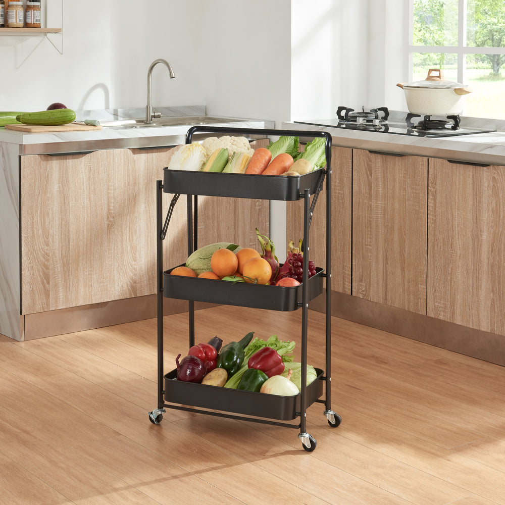 Wózek Vörå z 3 poziomami 88x45x30cm czarny [en.casa]