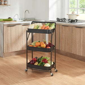 Wózek Vörå z 3 poziomami 88x45x30cm czarny [en.casa]