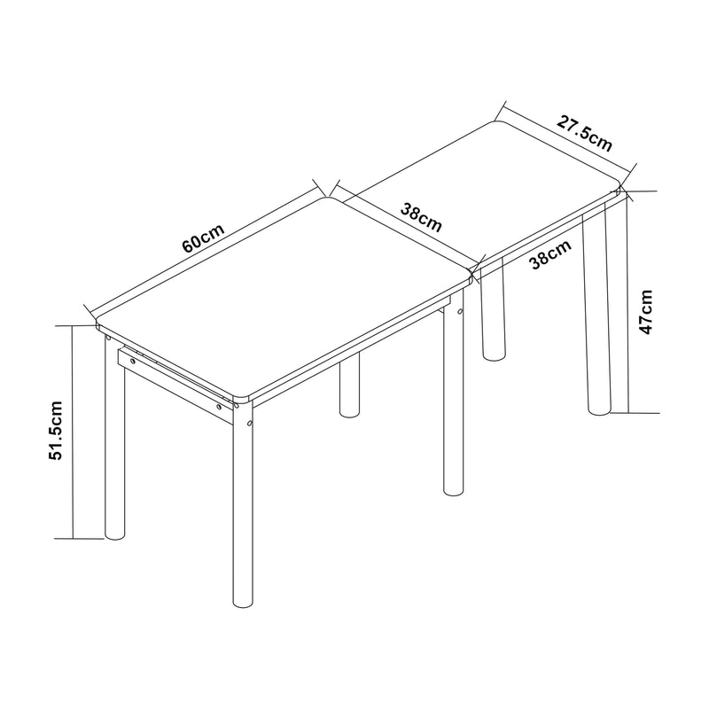 Szkic wymiarowy Stolik dziecięcy Skellefteå 60x38x52 cm [en.casa]