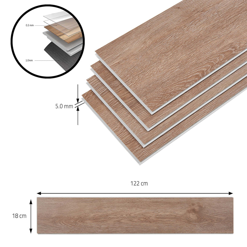 Szkic wymiarowy SPC click floor Okapirg deski dekoracyjne 122 x 18 cm [NEU.HOLZ]