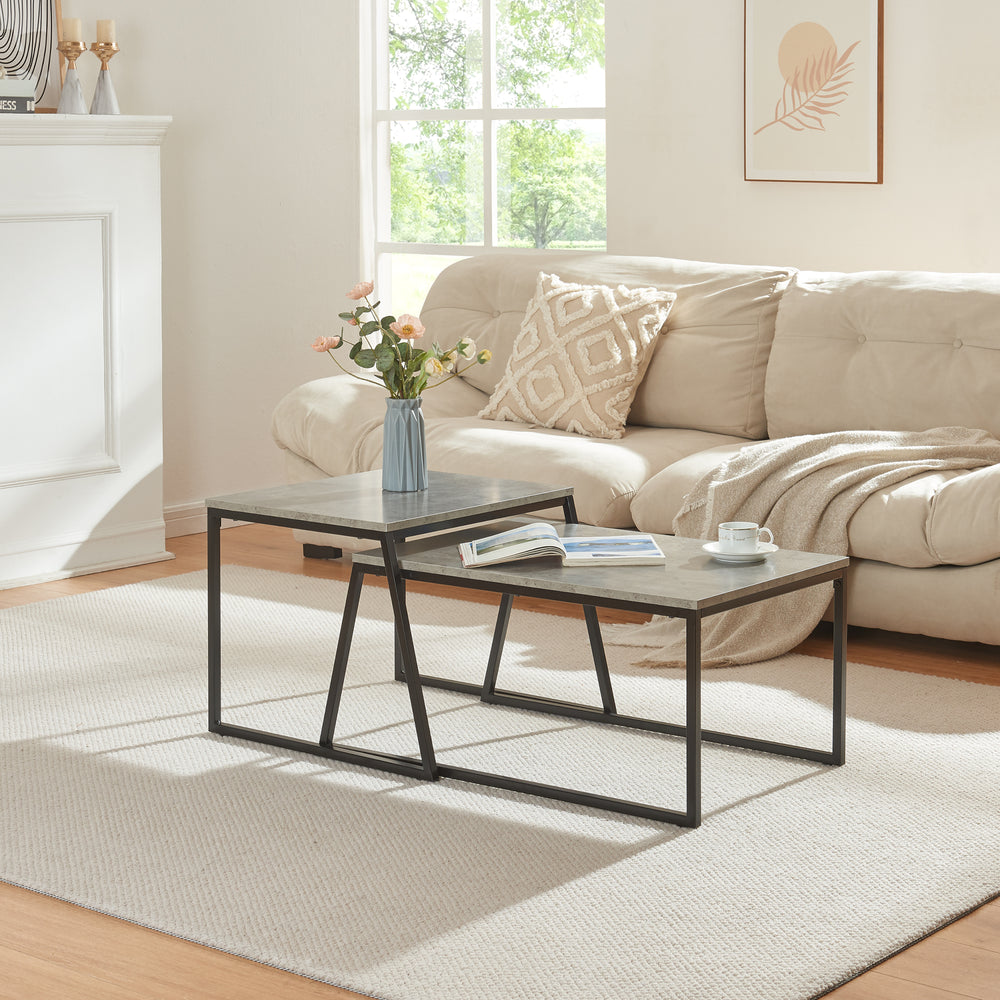 Satztisch Hyllestad 2er Set Schwarz/Betonoptik [en.casa] - premiumXL